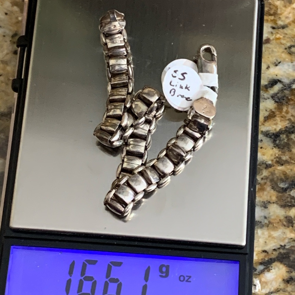 925 Sterling Silver Flat Square Link Bracelet 7” - image 1